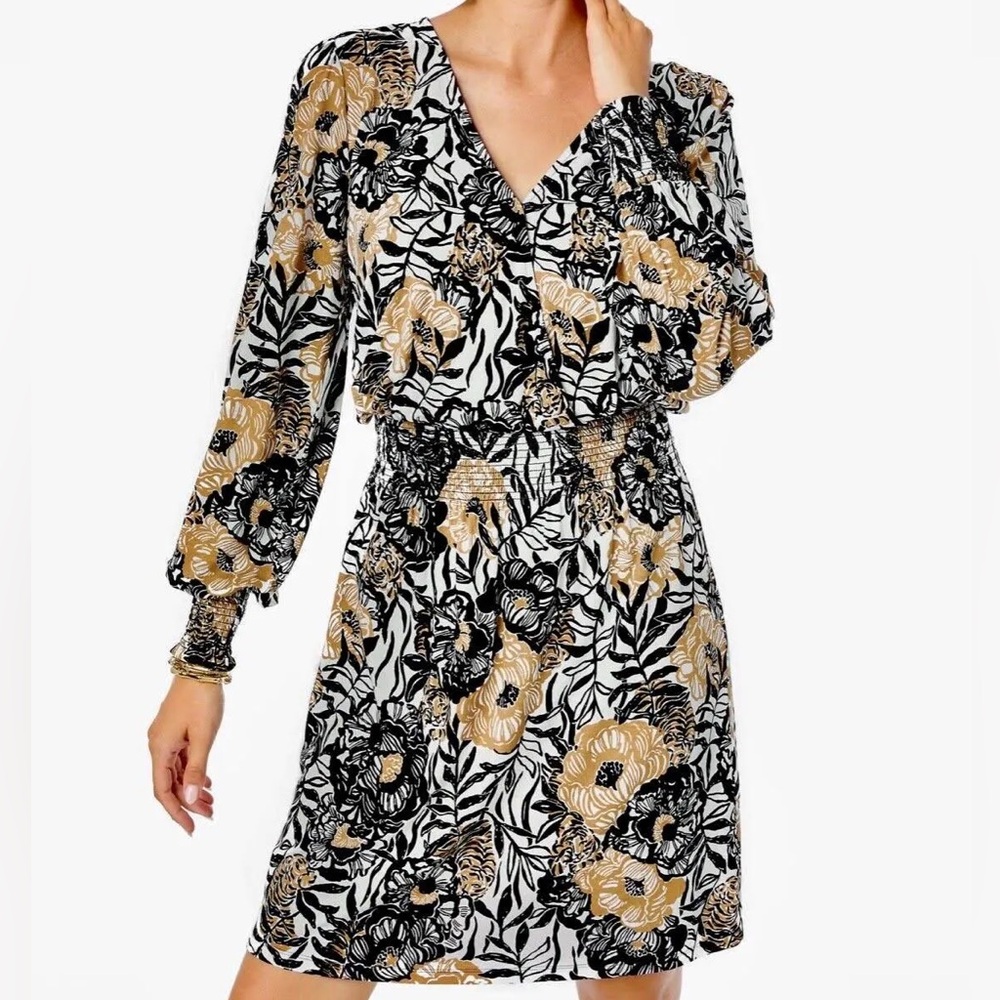 Lilly Pulitzer Black and Gold Floral Long Sleeve Dress